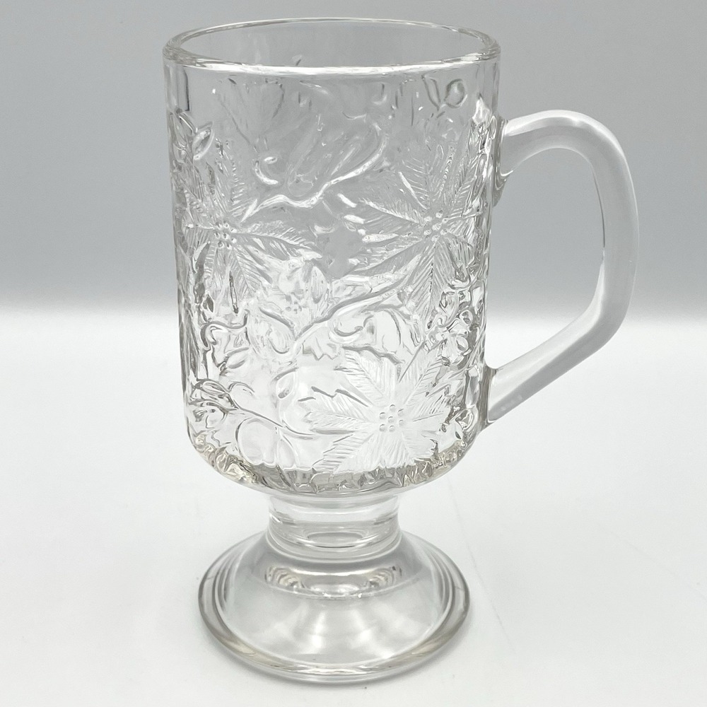 Vintage 1980s Princess House Fantasia Footed Pedestal Glass Mug Floral 5.5"